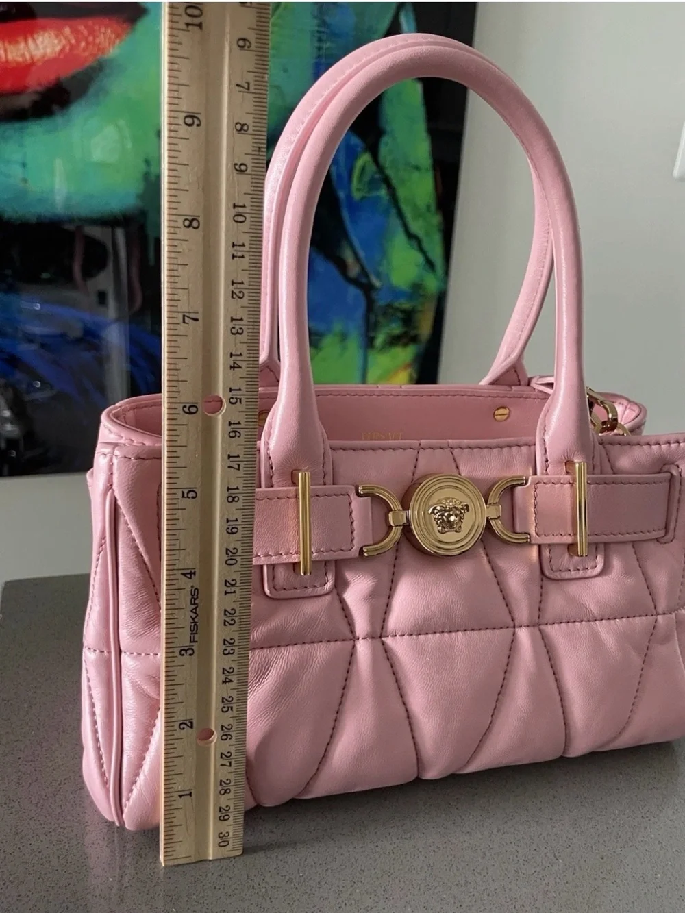 Versace Pink Quilted Leather Satchel with Gold Medusa Hardware